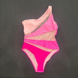 Summer Liket One Shoulder Swimsuit Mesh Cutout One Piece Womens Large Hot Pink